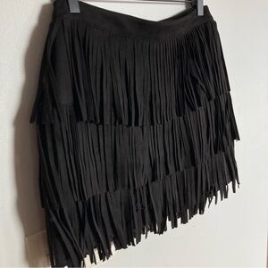 Kittenish | Black Faux Suede Fringe Western Cowgirl Mini Skirt | Size Medium